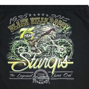 Sturgis 75th Anniversary Sleeveless Frayed Edge Button Up Shirt Large 2015